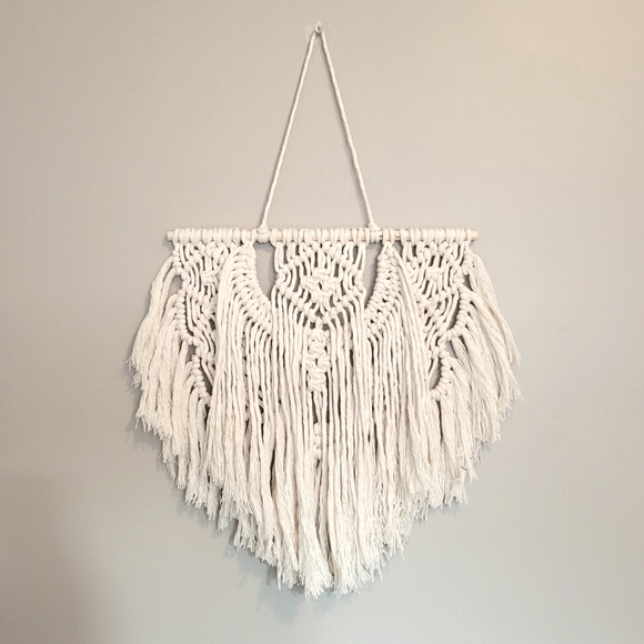 Macrame handmade white cotton rope hanging wall decor half moon tapestry - Picture 2 of 4